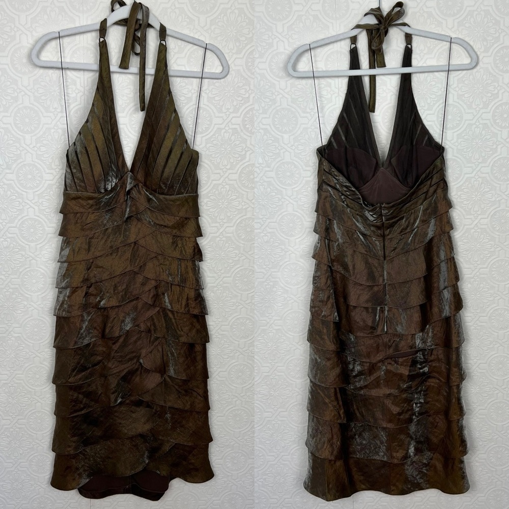 Vintage Cache Halter Dress Size 6 Y2K 90s Metallic Vneck Cocktail Formal‎ Event